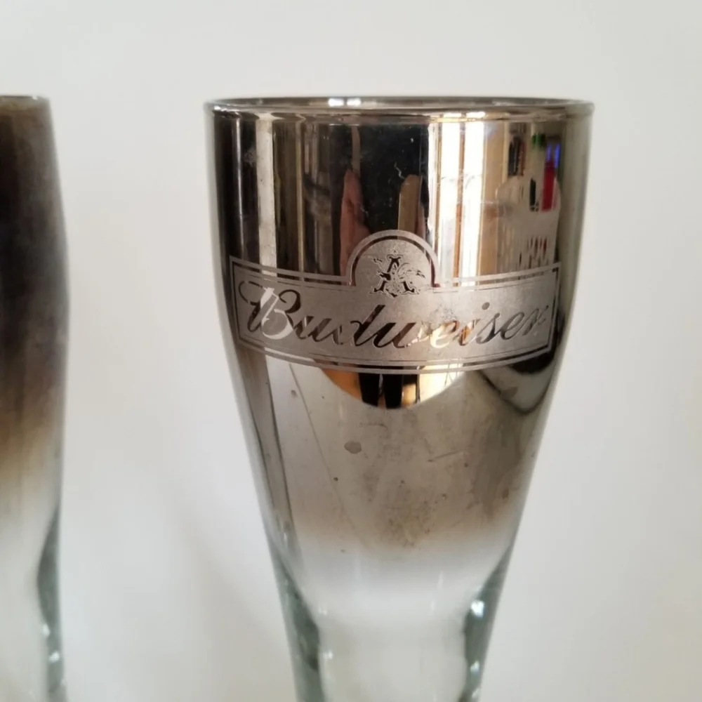 2‎ Vintage Budweiser Silver Fade Pilsner Beer Glasses Anheiser Busch Retro MCM